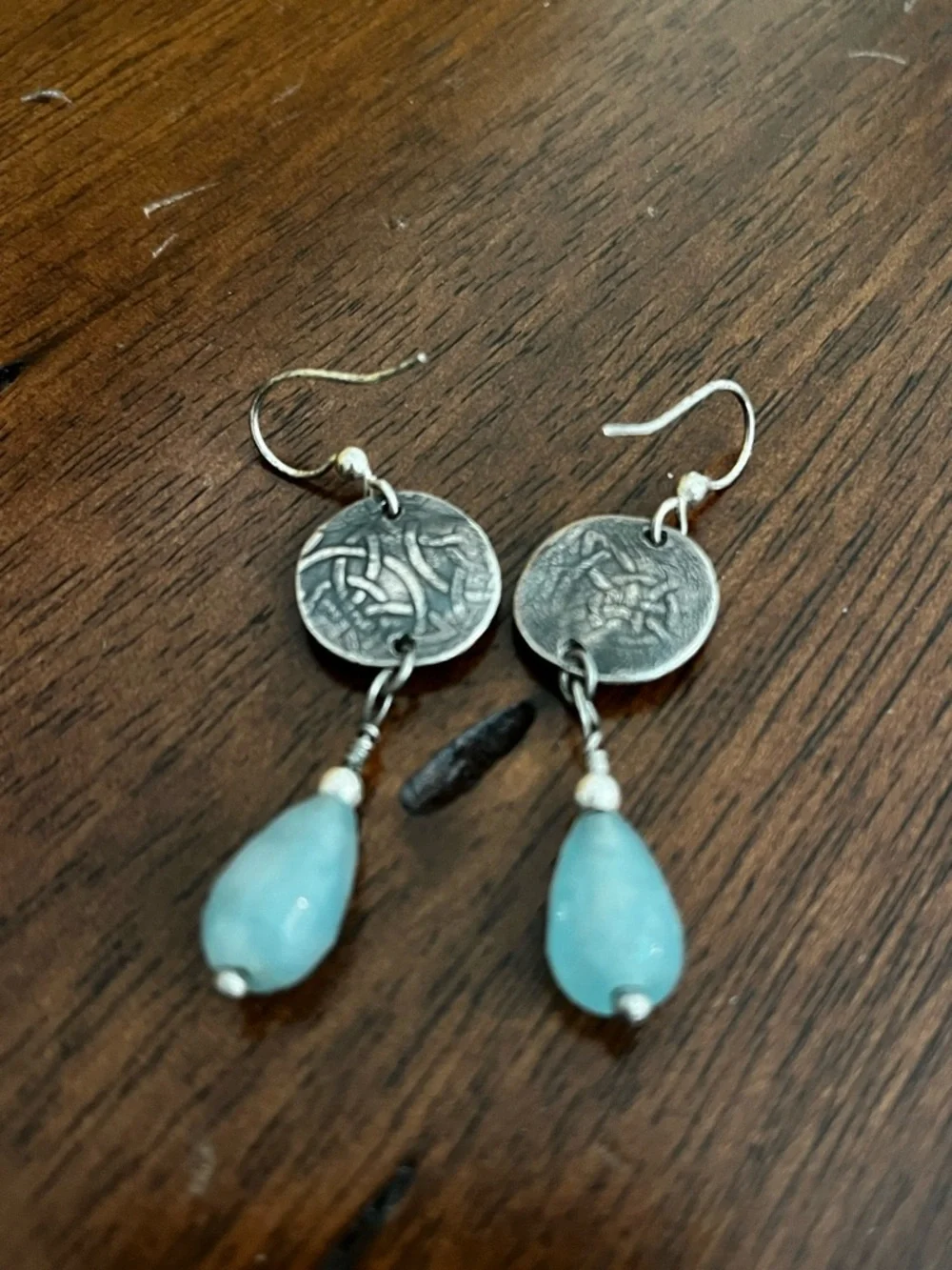 Silver Dragonfly Drop Earrings with Blue Teardrop Beads - Picture 3 of 3